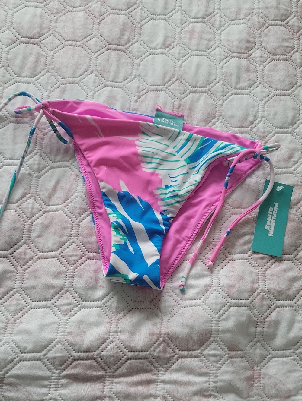 Sports Illustrated Swim Pink Blue Tropical Print String Bikini Bottom
